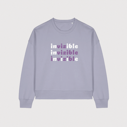 Sweat-shirt pour femme de la marque IVZBL, couleur mauve douce. Ce modèle au style minimaliste présente une coupe légèrement ample pour un confort optimal. Il comporte une triple inscription invizible au milieu 